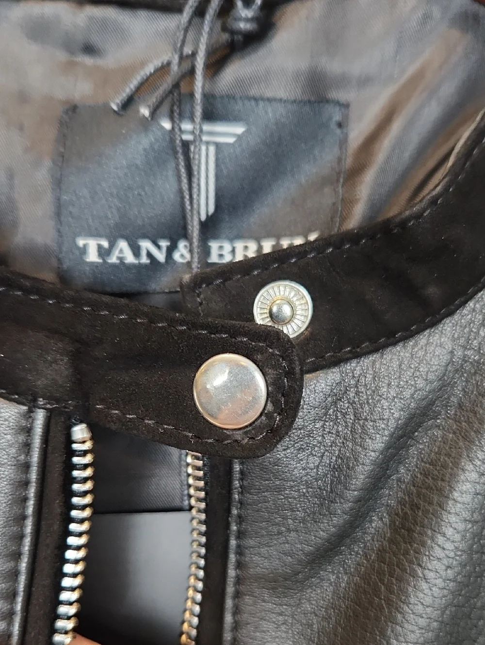 NWT‎ Tan & Brun Genuine Leather Moto Jacket In Black Size Large 40